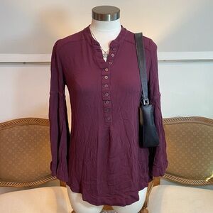 Free People Maroon Blouse Size Small, Easy Girl Bell Sleeve Grunge Downtown Girl